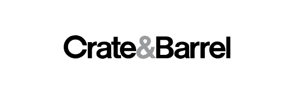 Crate & Barrel logo with black text on a light gray background; the ampersand is in gray, while "Crate" and "Barrel" are in black.